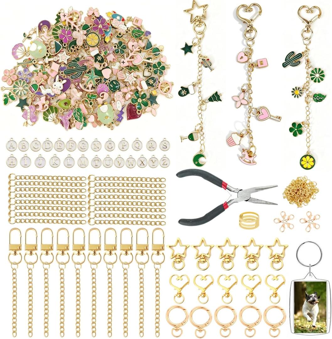 Kupor 342Pcs DIY Keychain Making Kit  25 Keychains, Storage Box & Instruction,Great for Crafting Bag Charms, Keychain Charms Ideal for Craft Lovers (Eco-Friendly Materials) & Gift Shoppers