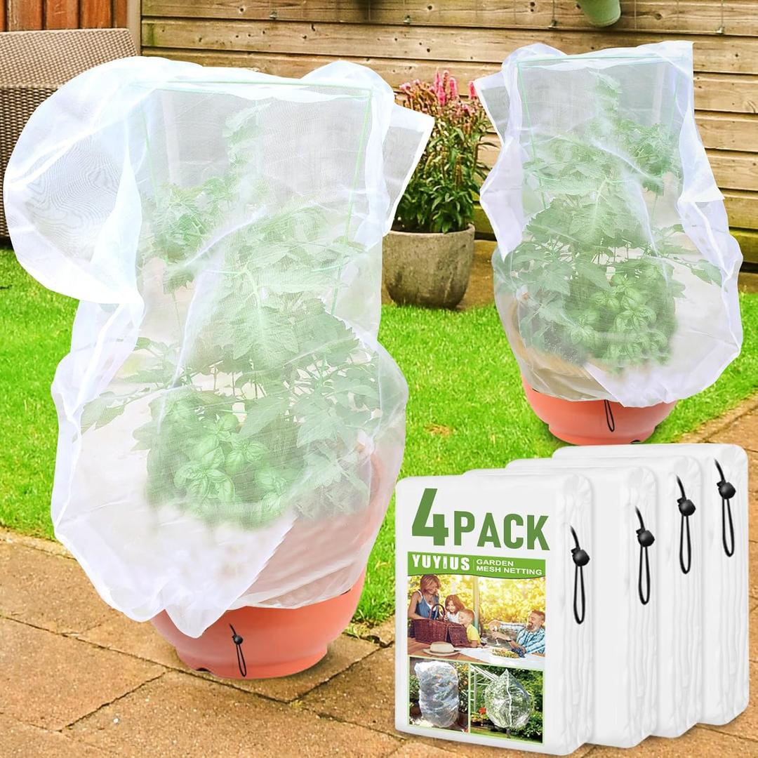 Fruit Tree Netting, Blueberry Bush Netting Cover for Garden Protection, 4Pcs Garden Plant Netting Pest Barrier for Raised Beds for Strawberry, Tomato, Bug Mesh Net from Bird, Cicadas (4X4.9FT 2PACK + 5.3X5.3FT 2PACK)