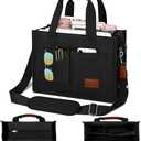 KKXIU Multi Pocket Tote Bag with Multi Pockets,multi functional tote bag with satchel handle(black)