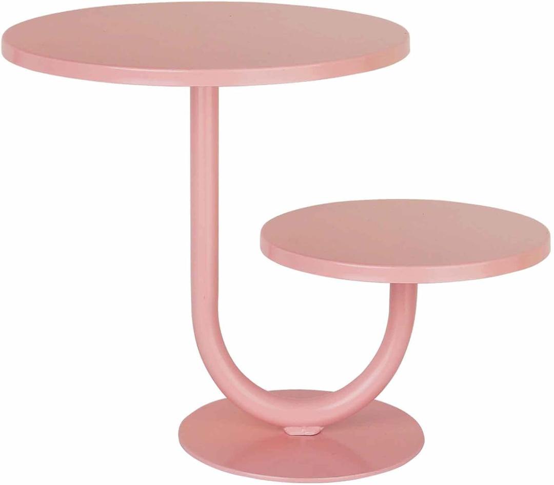 2 Tier Cake Stand, Metal Cupcake Stand Dessert Display Trays of 10/8 Inch, Tall Cake Stand for Wedding, Baby Shower, Home Decor, Throw Events and Parties (Pink)