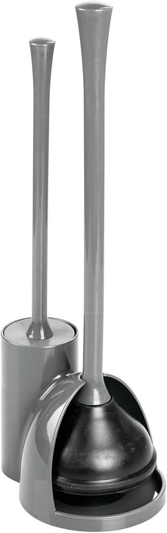iDesign Compact Toilet Brush and Plunger Set for Bathroom Cleaning and Storage - Gray