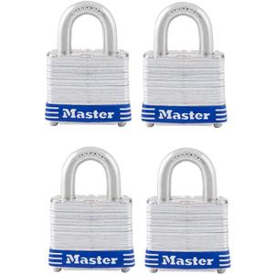 Master Lock 3008D Outdoor Padlock with Key, 4 Pack Keyed-Alike Silver 1-1/2 Inch