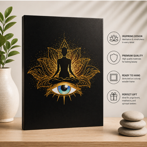 Framed Yoga Meditation Canvas Wall Art Spiritual Lotus Flower Print Picture with Eye Zen Mindfulness Painting spiritual Energy Poster for Living Room Bedroom Office Décor 16x24 Inches