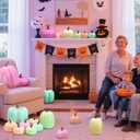 16 Pcs Thanksgiving Fake Pumpkins Fall Decor Colorful Foam Artificial Pumpkin Fall Party Decorations Harvest Assorted Size Faux Foam Decor for Thanksgiving Autumn Halloween Party(Pastel Color)