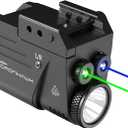 500 Lumen Blue Green Laser Light for Pistol, Rechargeable Rail Mounted Flashlight Laser Combo for Picatinny Rail, Magnetic Charging