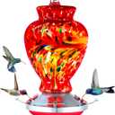 Hummingbird Feeder, 32 Ounces Glass Hummingbird Feeders for Outdoors Hanging Ant and Bee Proof, 4 Feeding Metal Stations with Perch and Moat, Ant Moat Hook, Rustproof Base Advtim (Red)