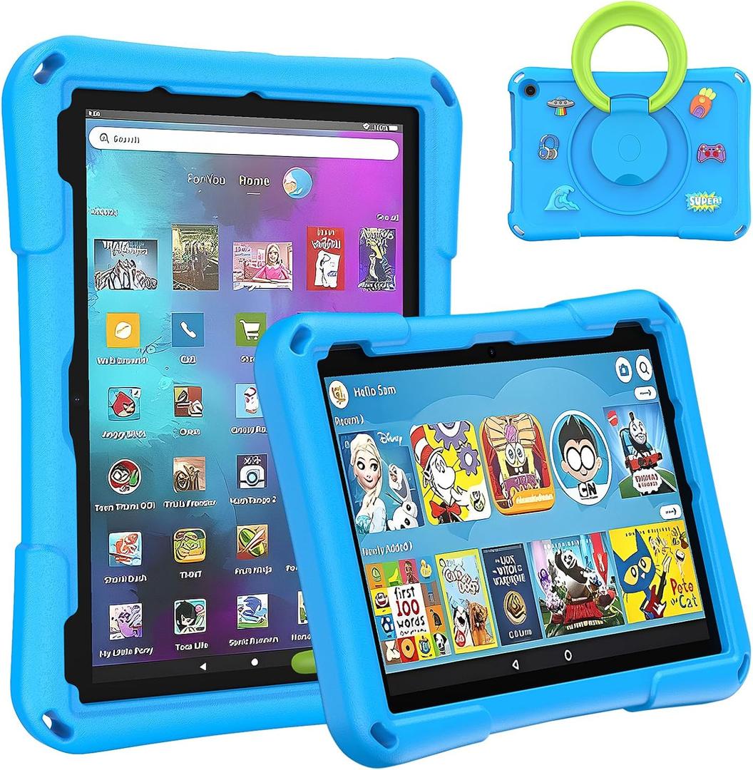 Fire HD 10 Tablet Case for Kids, (13th/11th Generation,2023/2021 Release), Ubearkk Rotating 360 Kickstand Lightweight Shockproof Protective Case Cover Blue