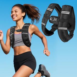 Zikopomi Weighted Vest Woman Man, 6lb Weight Vest with Reflective Stripes for Workout, Strength Training, Running, Fitness, Muscle Building, Weight Loss, Rucking Vest (Black)