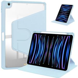 360 Rotating Stand Case for iPad 9th/8th/7th Generation 2021/2020/2019 10.2 Inch, Auto Wake/Sleep, for iPad 7 8 9 Gen 10.2" Shockproof Case with Pencil Holder Women/Kids (Blue)