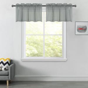DUALIFE 2 Panels Grey Sheer Valance - Basement Semi Sheer Valances for Kitchen Window Dressing with Rod Pocket (Gray,52 by 18 Inches Long)