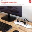 GE Surge Protector Power Strip, 15 Ft Extension Cord, 6 Outlet Extender, 800 Joules, Flat Plug, Twist-to-Close Safety Covers, ETL Listed, White, 50768