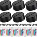 6 Pieces 3D Night LED Light Lamp Base 16 Colors LED Display Base with Remote Control and USB Cable, Christmas Light Lamp Display Acrylic for Restaurant Shop(Small,Black)