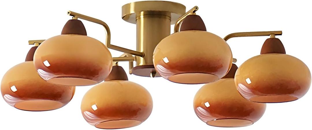 KCO Lighting Vintage Glass Flush Mount Ceiling Light 6 Light Sputnik Chandelier Mid Century Modern Hallway Ceiling Light Fixtures Rustic Gold Chandeliers