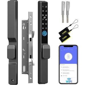 Anweller 2085 Mortise Sliding Glass Door Lock, Smart Fingerprint Code Keypad RFID Remote App Electronic Digital Biometric Safety Patio Door Double Hook Mortise Lock Set with Handle