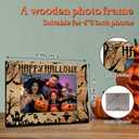 Happy Halloween Photo Frame - Wooden Photo Frame, Can Hold 4" x 6" Photos, Castle Cemetery Horror Atmosphere Theme Decorations, For Photo Display, Home, Office Decoration or As Gift - A02