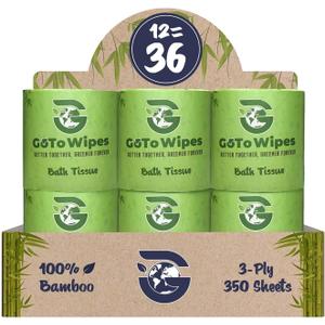 Bamboo Toilet Paper - Organic Ultra Soft 3 Ply - Chemical & PFAS Free, Non-Toxic - 350 Sheets, 12 Pack - Septic Safe, Sustainable - Plant Trees Initiatives with Each Purchase