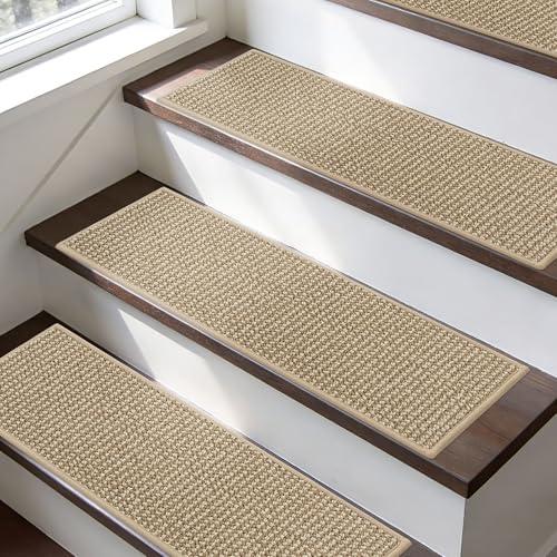 BEQHAUSE Stair Treads for Wooden Steps 28x9in, Carpet Stair Treads Non Slip Indoor, Machine Washable Stair Runners for Kids Elders and Pets, Carpet for Stair Rugs Mat, TPE Backing, 15pcs, Light Beige
