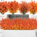 AmyHomie 16 Bundles Mix Orange Artificial Fall Flowers for Outdoor Fall Decor UV Resistant Fake Mums No Fade Fake Plastic Plants Garden Porch Window Box Decorating