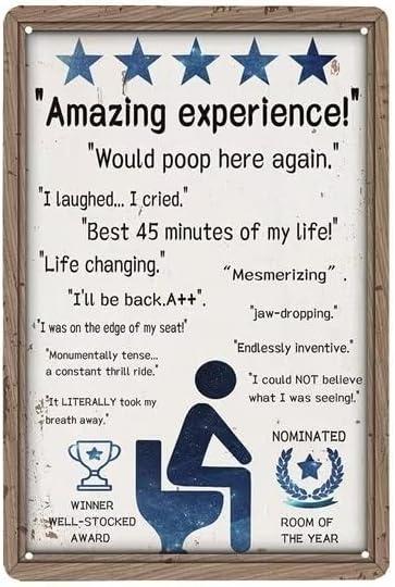 Funny Bathroom Poop Here Sign - Toilet Decor - Bathroom Wall Decor - 8 x 12 Inch Toilet Tin Sign