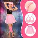 2 x Colorful Short Bob Wigs Set with Party Neon Wig Tutu Skirt Leg Sleeve 80s Accessories for Bachelorette Party Costume