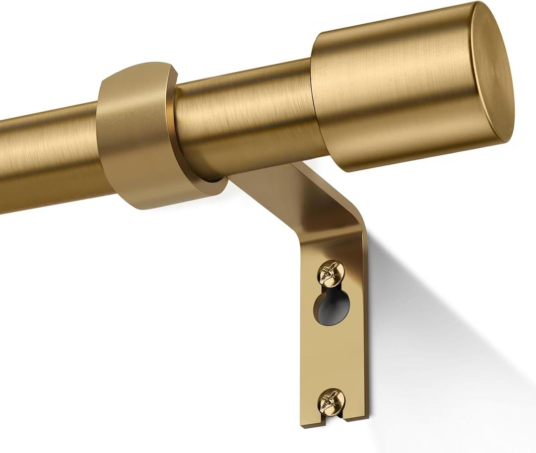 Brass Gold Curtain Rods for Windows 72 to 144, 1 Inch Decorative Antique Brass Curtain Rod Heavy Duty with Adjustable Length & Easy Installation