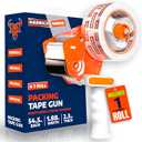 Clear Packing Tape 1.88 inch - Metal Package Tape for Home & Office - Strong & Durable Shipping Packaging Tape - Clear Packaging Tape Dispenser Heavy Duty - 1 Roll / 1 Tape Gun / 54.5 Yards