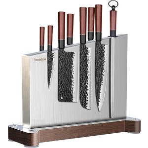 Magnetic Knife Holder Stand,Large Double Sided Magnetic Knife Block WIthout Knives Stainless Steel Magnet Kitchen Knife Holder Strong Magnetic Knife Rack Storage With Three Magnet Strip (16.143.9411 inch)