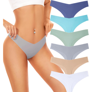 Seamless Underwear Women Pack No Show Thongs For Women Ladies Sexy Panties Underwear Breathable Comfortable 6 Packs
M