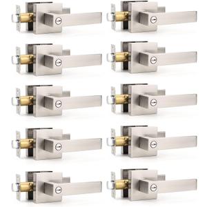Gobrico 10 Pack Privacy Square Brushed Nickel Door Handle Interior, Keyless Door Knob for Bedroom/Bathroom, Reversible for Left Right Handed Doors