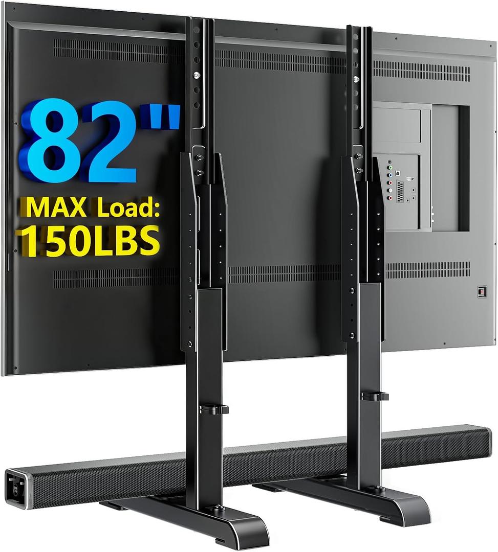 AX WABER Universal TV Stand, Table Top TV Stand Base Wobble-Free Replacement for Most 24 to 80 Inch LCD LED TVs, 7 Height Adjustable TV Legs Hold up to 150lbs, Max VESA 800x500mm, Black AX10TB02