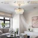 20" Silver Crystal Fandelier Ceiling Fans with Lights, Caged Silver Crystal Chandelier Ceiling Fan with Light Remote Control with 6 Speeds for Bedroom, Nursery, Living Room