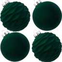 CristBest Velvet Christmas Balls Large Hanging Shatterproof Flocked Christmas Tree Ornaments for Xmas Tree Hanging, Holiday Wedding Party Decorations and Home Decorations (Dark Green, 4" (4pcs))