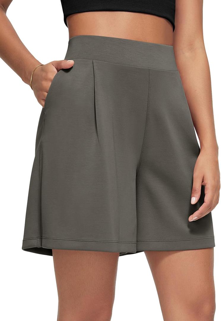 ODODOS Modal Soft Wide Leg Shorts for Women High Waist Casual Relaxed Shorts with Pockets-Inseam 4"/ 6" (Medium, Deep Grey)