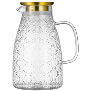 Glass Pitcher with Lid and Handle, 68 oz/2 Liter Vintage Flower Design Fridge Water Pitcher, Borosilicate Glass Water Carafe for Hot/Cold Water,Coffee,Iced Sun Tea,Heat Resistant