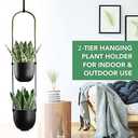 Modern Metal Hanging Planter for Indoor Outdoor Plants with Hook 2 Tier Boho Wall and Ceiling Flower Pots Baskets Holder Home Office Decor(Black)