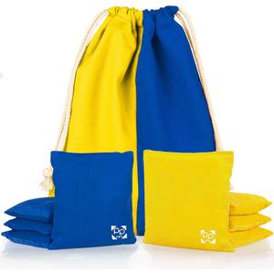 Professional Cornhole Bags - Set of 8 Regulation All Weather Double Sided - Sticky Side/Slick Side Bean Bags for Pro Corn Hole Game (Yellow & Blue)
