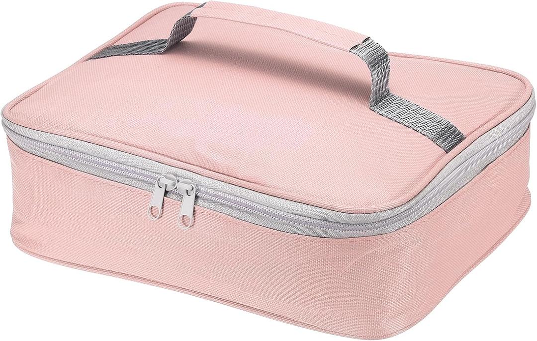 PATIKIL 12.2"x9.6"x2.8" Insulated Lunch Bag, Waterproof Lunch Box with Handle Lunch Tote Bag Portable Food Storage for Office Work Outdoor Picnic, Pink Grey