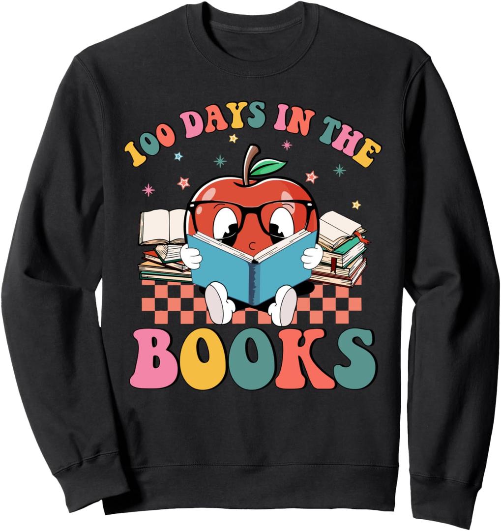 100 Days in the Books Reading Teacher 100th Day of School Sweatshirt, S