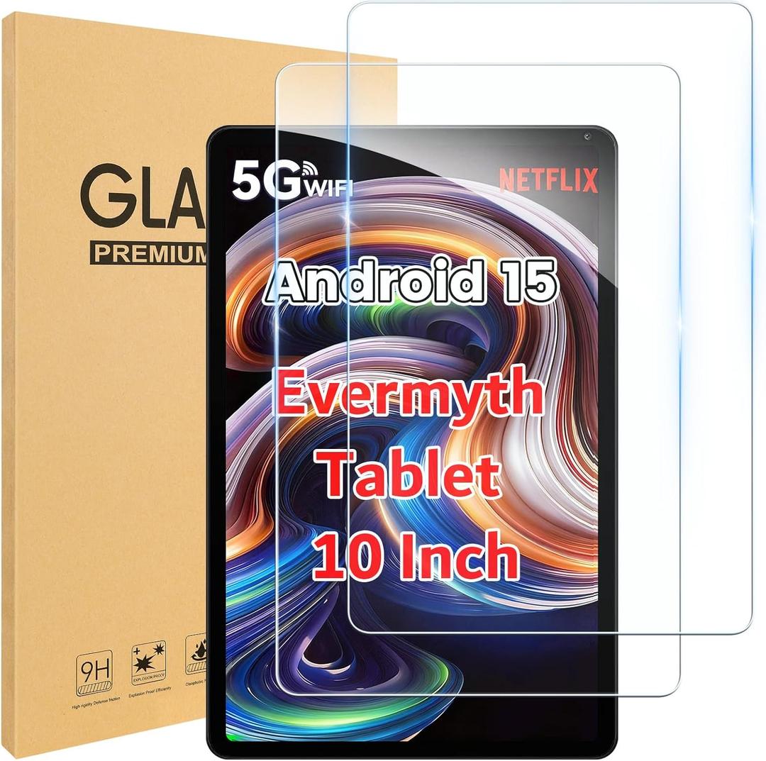 2Pack Screen Protector for Evermyth Tablet 10 Inch Android 15 OS GMS Certified Tablets PC, 9H Hardness Tempered Glass, Scratch-Resistant, HD Screen Protector, Only for Evermyth Tablet 10", 2025