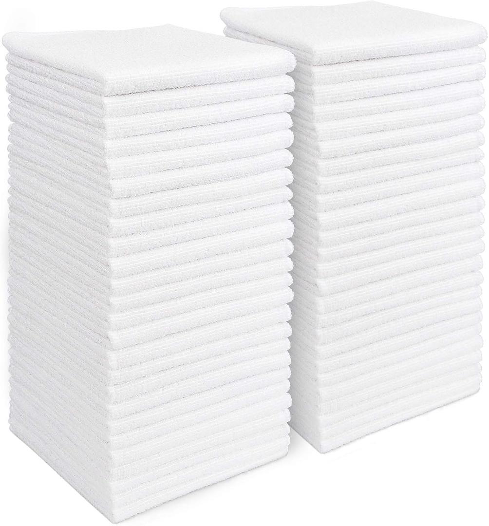 AIDEA Microfiber Cleaning Cloth White 50PK, Cleaning Rags, Lint Free Microfiber Towels, Kitchen Towels Dusting Cloth, Wash Cloths, Dish Rags White, 12"x 12"