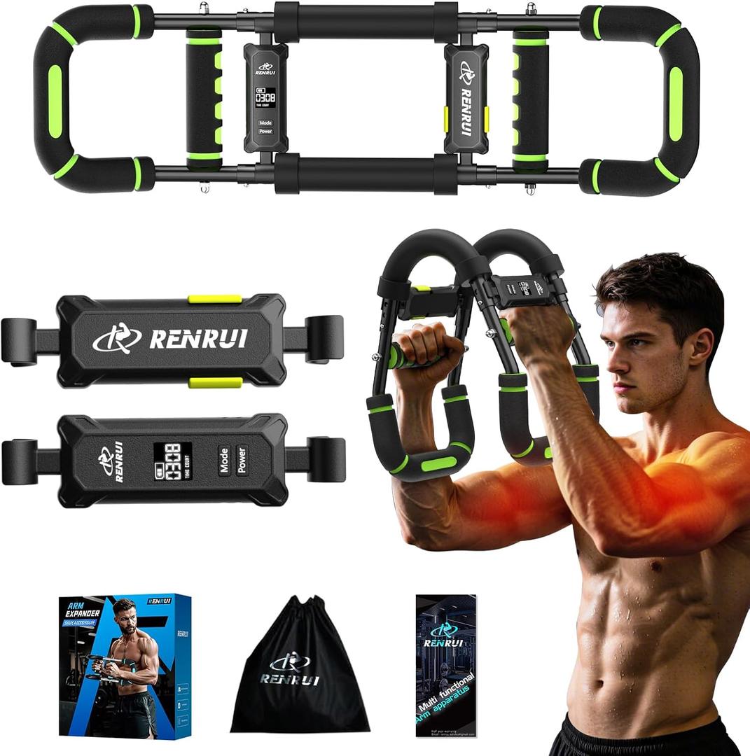 Twister Arm Trainer & Chest Workout Equipment with Digital Display - Auto Reps & Calorie Estimator, 40-120 lbs Home Gym Chest Exerciser for Men, Green Pro