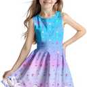 Sleeveless Summer Dress for Girls, Tropical Print Beach Vacation Sundress for Party and Birthday Gift, 11-12 y, 150 CM