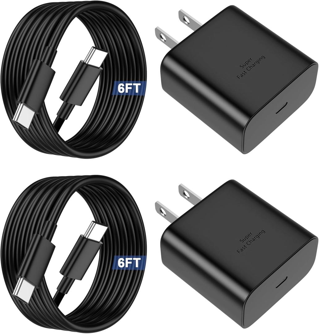 45W USB C Fast Charger Compatible with Samsung Galaxy S25 Ultra 2Pack Fast Charging with 6FT USB C Cable for S25/S24/S23/S22,Z Fold 5 6/Z Flip 5 6 Tab S10/S9/S8 PPS Wall Charger