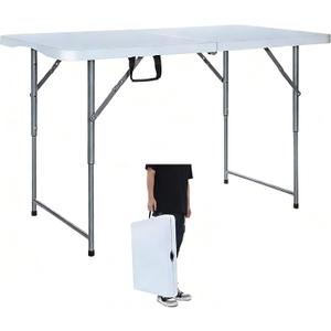 Lakhow Folding Table 4 Foot Portable Heavy Duty Plastic Fold-in-Half Utility Table with Carrying Handle,Indoor Outdoor Small Adjustable Height Folding,Camping and Party,White