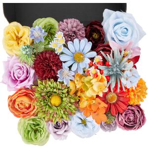 Artificial Flowers Combo Box, 38PCS Fake Flowers, Silk Flower Mix with Wire Stem, DIY Wedding Bridal Bouquet Shower Party Home Dcor (Multi Color)