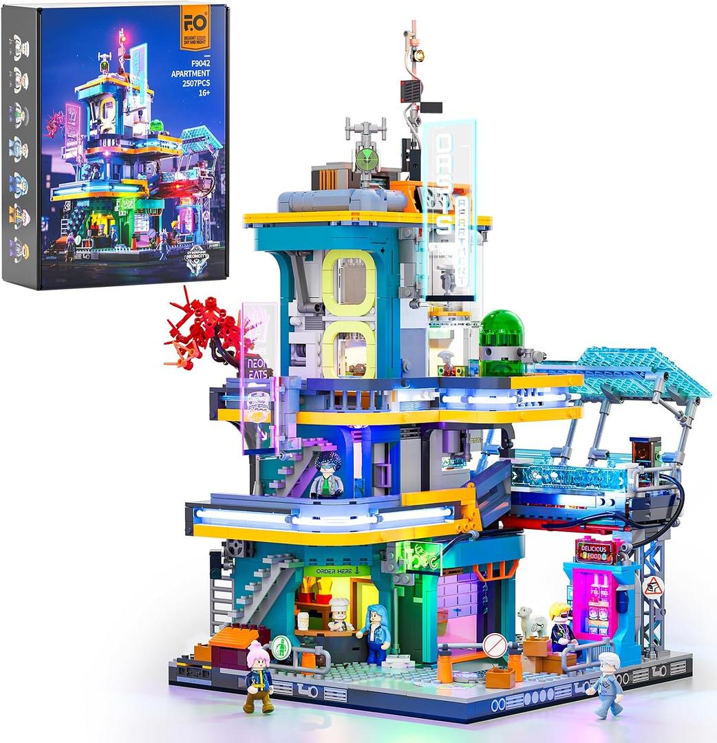 FUNWHOLE Cyberpunk Mansion Lighting Building-Bricks Set - 2524 Pcs Future City Modular Buildings Set Display Idea for Adults and Sci-fi Lovers, 18.2 Inches X 11.8 Inches X 10.5 Inches