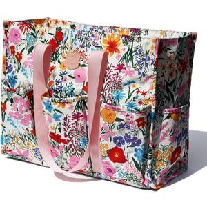 ESVAN Utility Tote Bag with Zip Top Waterproof Teacher Tote Bag for Teacher Work Women Beach (J)