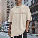 Christian Faith Over Fear Shirt for Men Jesus Religious Shirts Oversized Graphic Tees Acid Wash God T-Shirt (Beige, L)