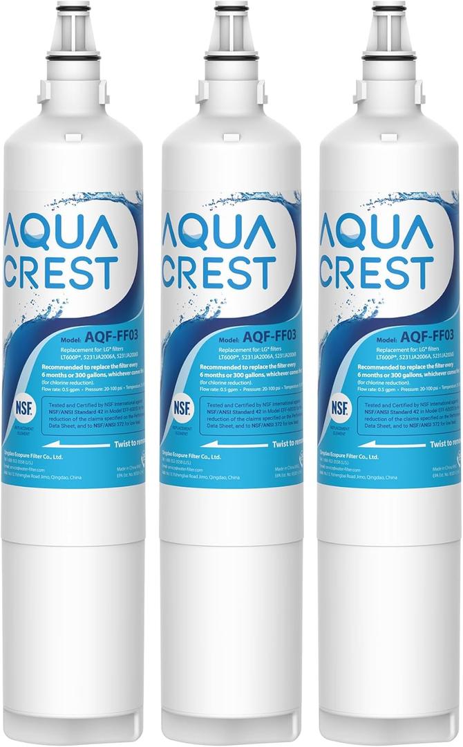 AQUA CREST 5231JA2006A Replacement for LG® LT600P® Refrigerator Water Filter, fml-2, Kenmore® 46-9990, Kenmore® 9990, 5231JA2006B, RWF1000A, LFX25960ST, LSC27931ST, 3 Filters AQUA CREST 5231JA2006A Replacement for LG® LT600P® Refrigerator Water Filter, fml-2, Kenmore® 46-9990, Kenmore® 9990, 5231JA2006B, RWF1000A, LFX25960ST, LSC27931ST, 3 Filters