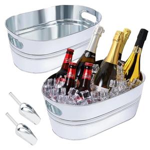 2 Pack Galvanized Ice Bucket 4 Gallon Galvanized Tub Ice Bucket for Parties Metal Beverage Buckets with Handles Wine Beer Champagne Vintage Buckets for Cocktails Mimosa Bar Supplies with Scoops